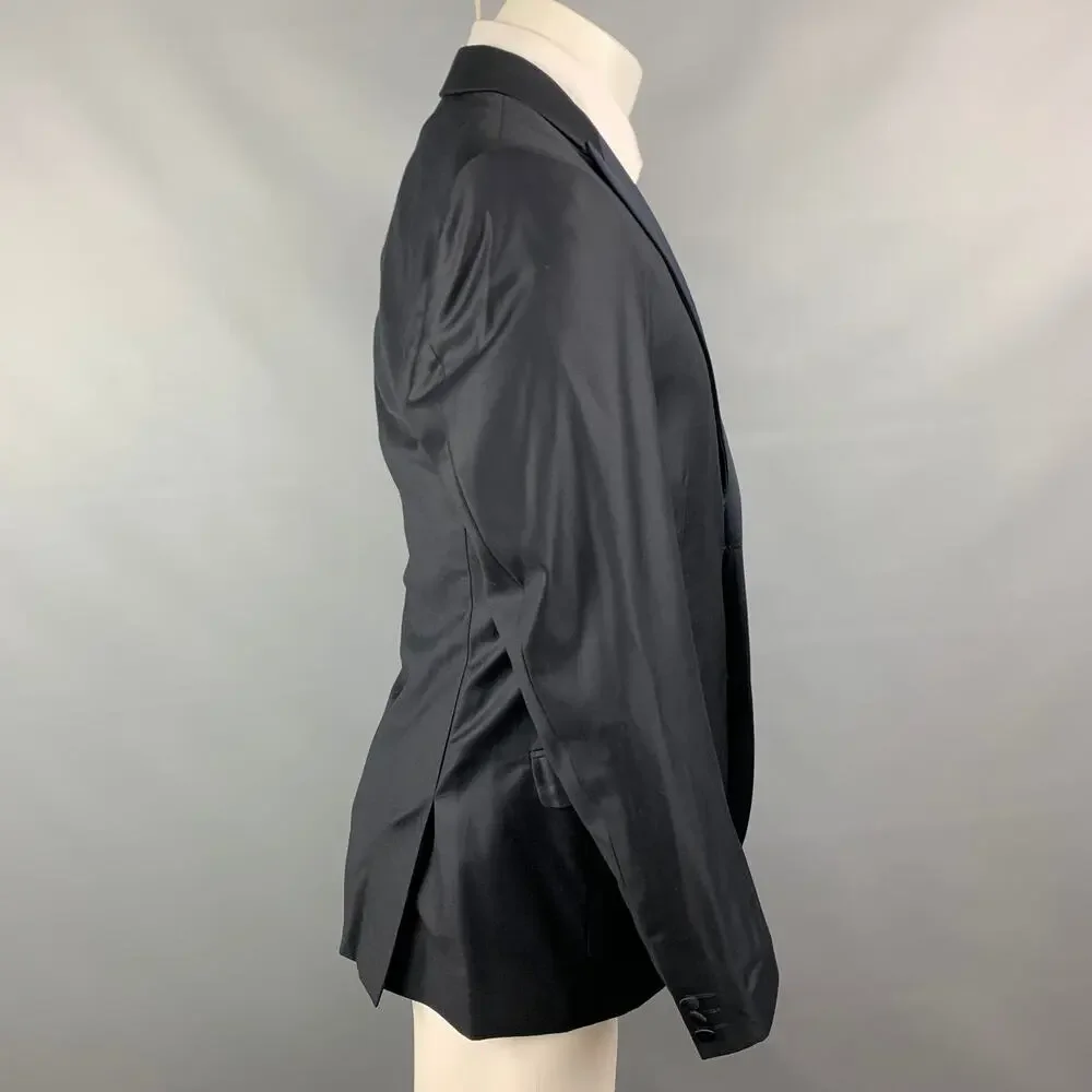 CALVIN KLEIN COLLECTION Size 40 Navy Wool Tuxedo Sport Coat